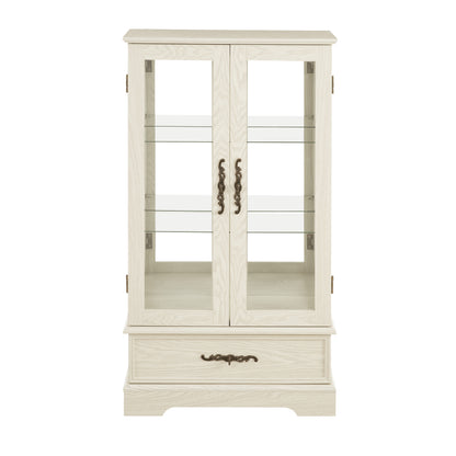 Light Oak Display Cabinet with Glass Doors and Drawer