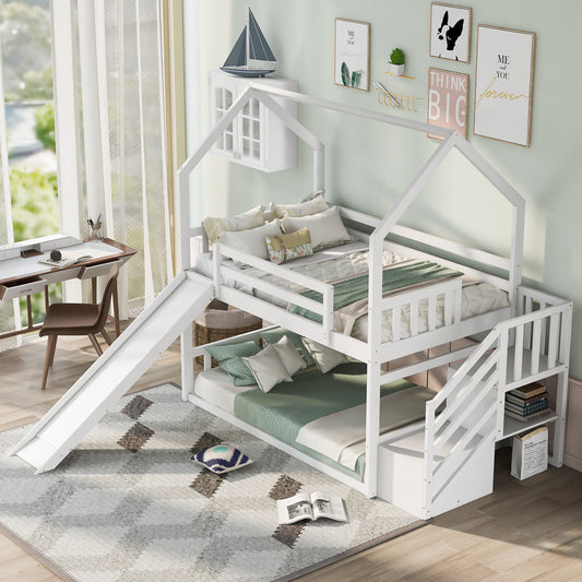 Twin House Bunk Bed White