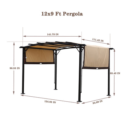 12x9FT Outdoor Retractable Pergola Beige