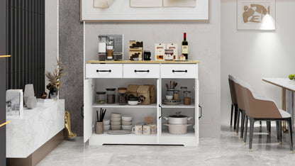 Farmhouse Buffet Sideboard – White 3-Door Cabinet