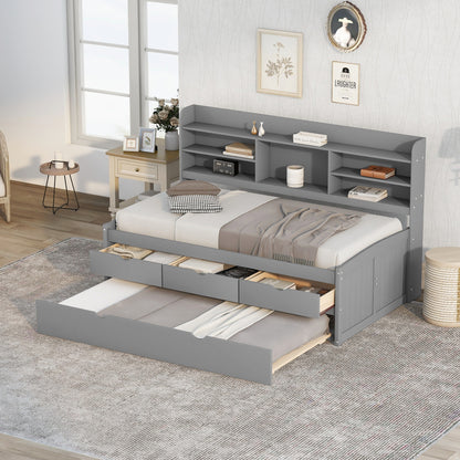 Twin Captain Bed with Storage Drawers Gray