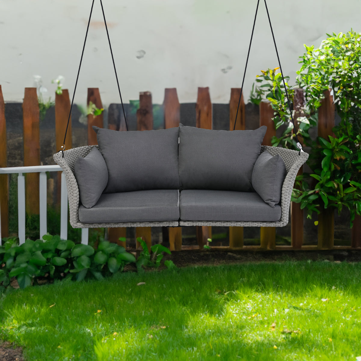Hanging Swing Chair with Ropes Wicker Cushion