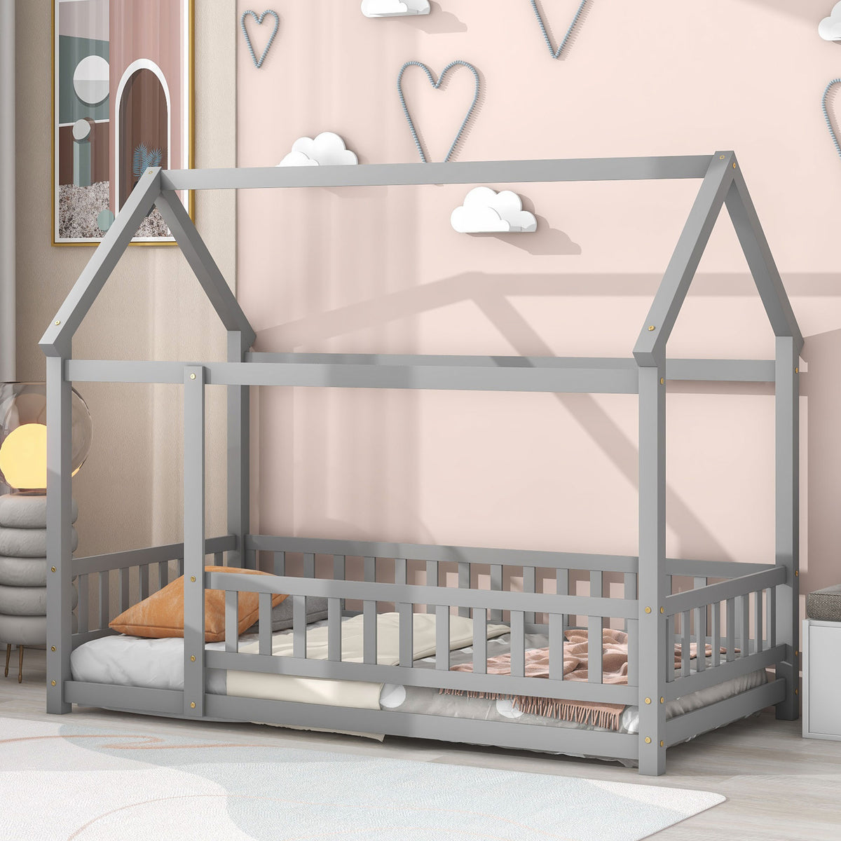 Twin Floor Bed Grey