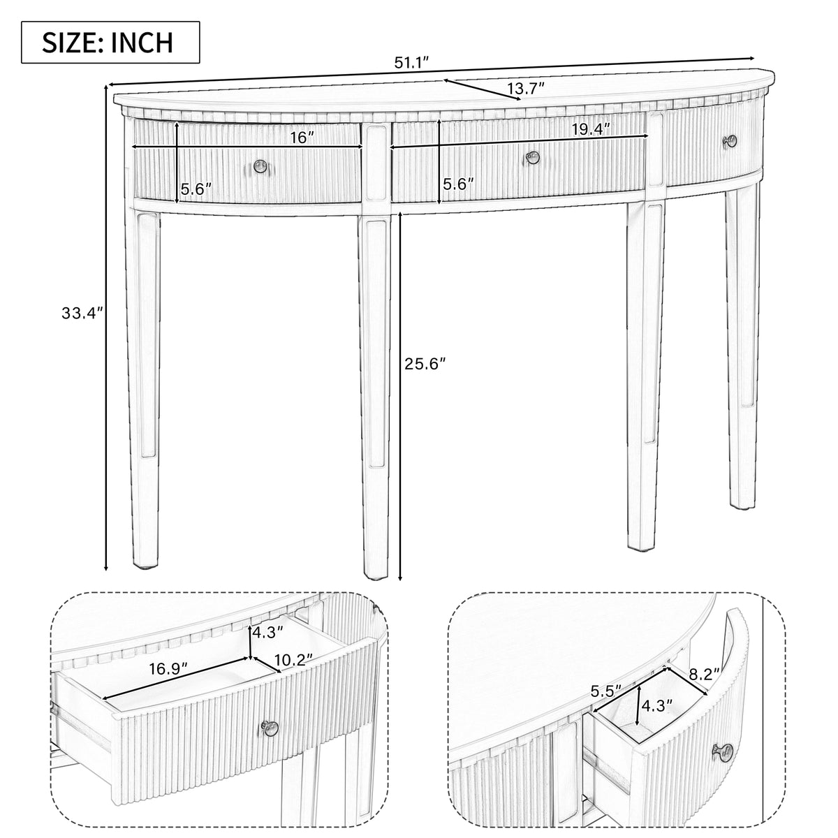 U-Style Vertical Pine Console Table