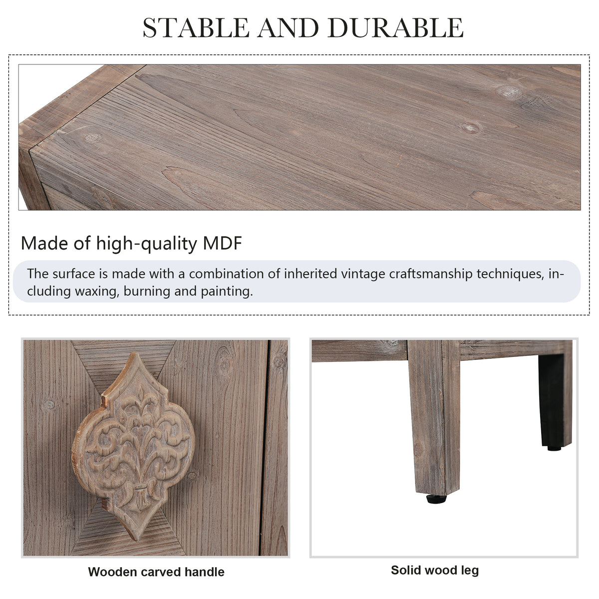 Four-Door Accent Cabinet with Carved Design Brown