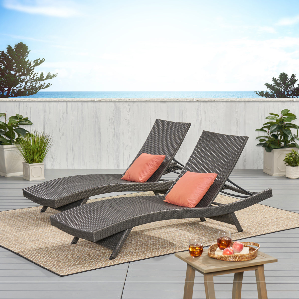 PE Wicker Chaise Lounge Gray