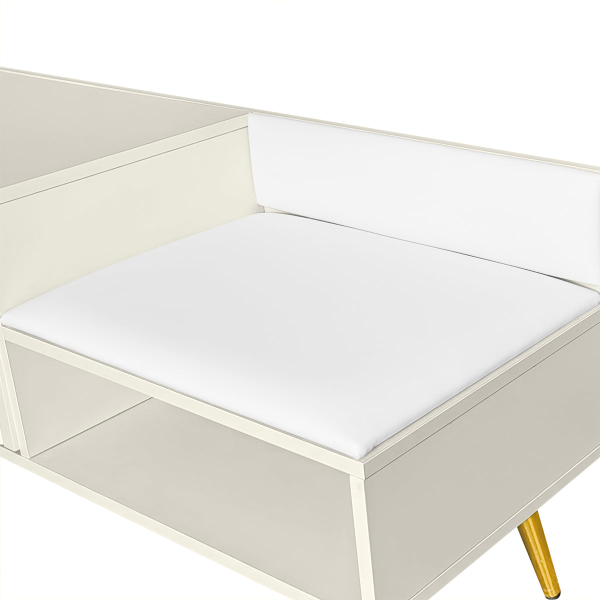 Modern Hidden Storage Bench White Upholstered Seat