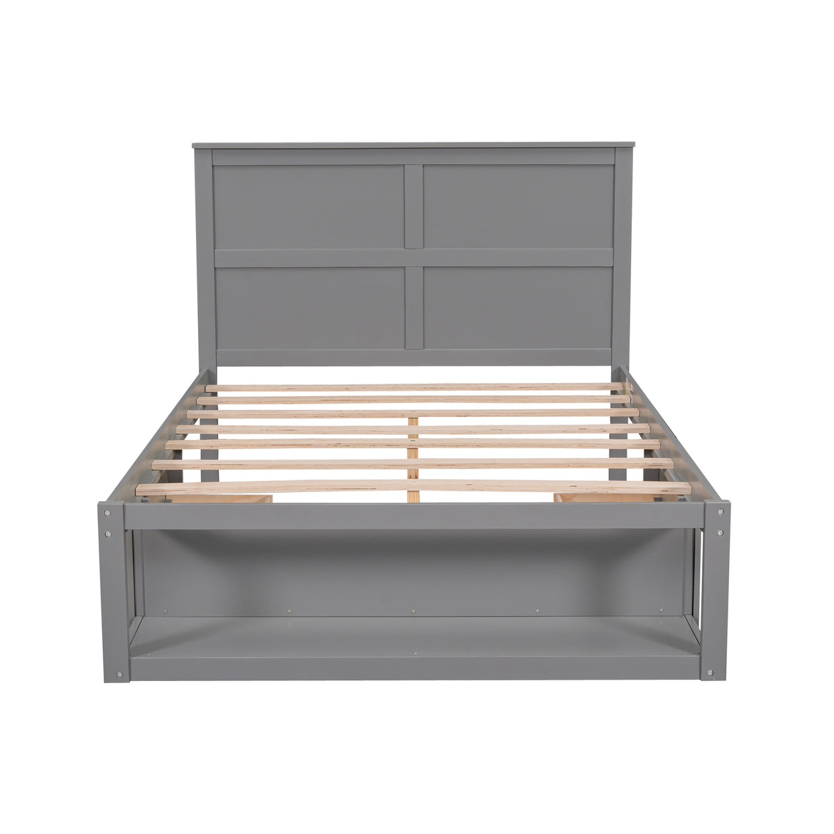 Full Platform Bed with Drawers – Gray Finish