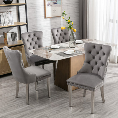 Tufted Velvet Dining Chair Set (2 pcs) – Gray Chrome Base
