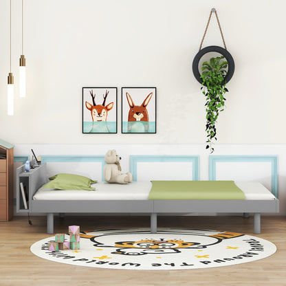Twin Platform Bed with USB Ports Gray Finish