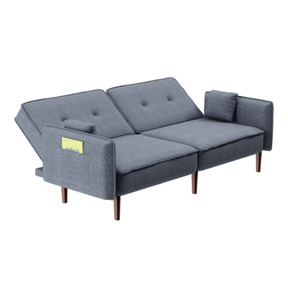 Futon Sofa Bed with Solid Wood Legs Gray