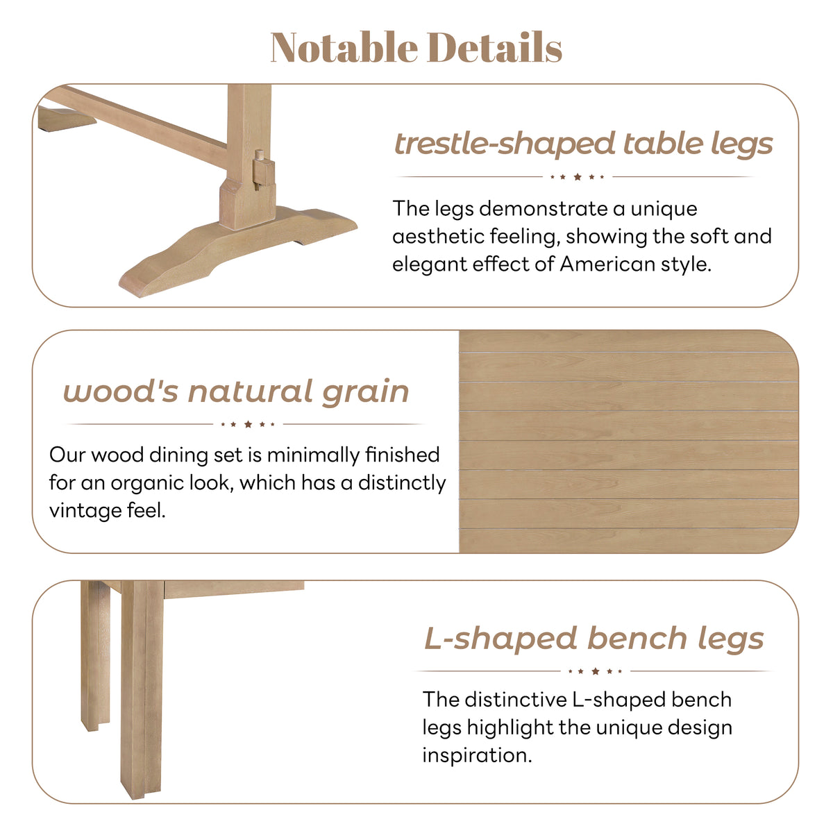 Retro Dining Set (3 pcs) – Natural Wood