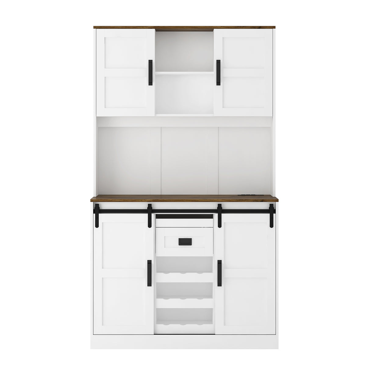 Farmhouse Bar Cabinet with Sliding Barn Door White