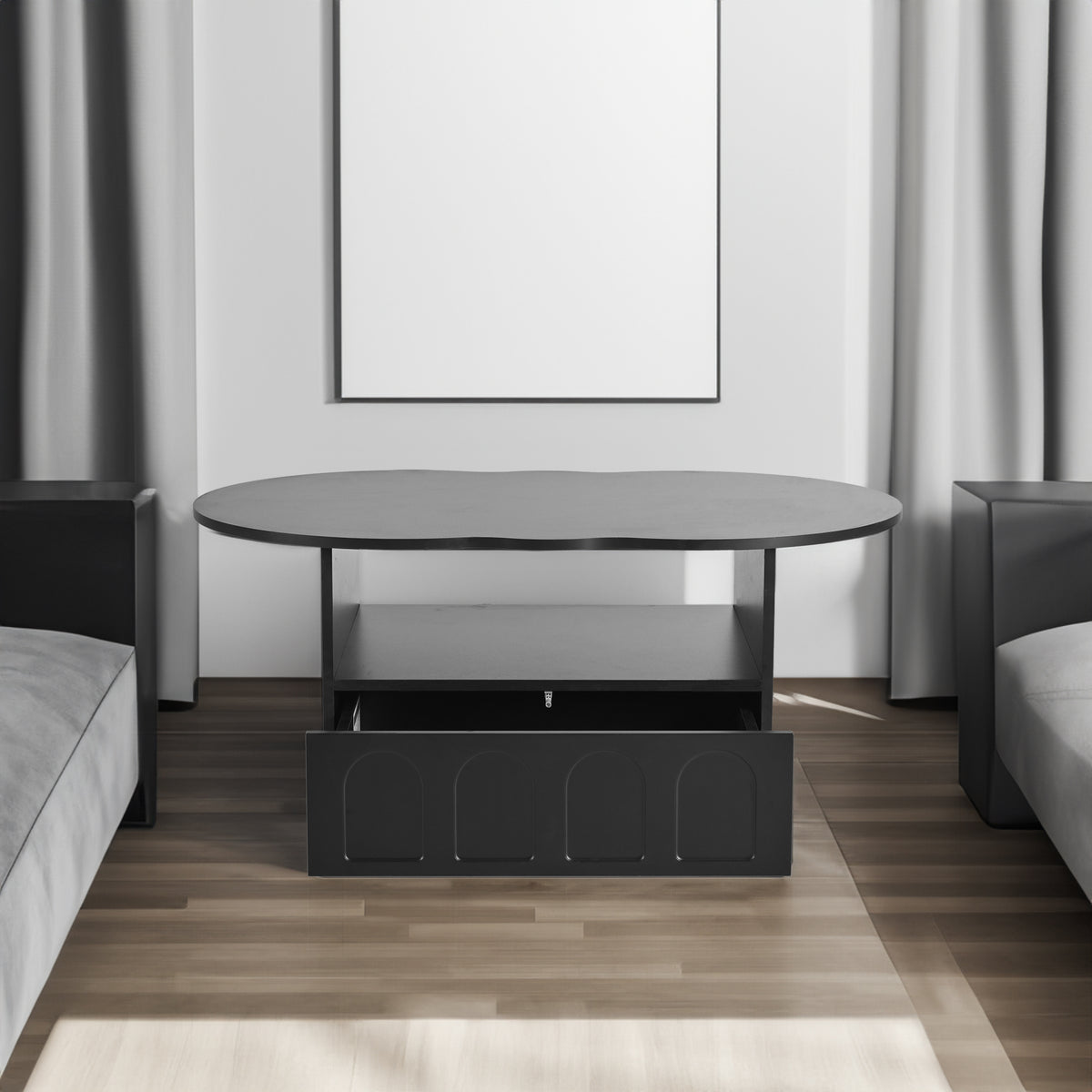 Cream Coffee Table with Storage Drawers – Black
