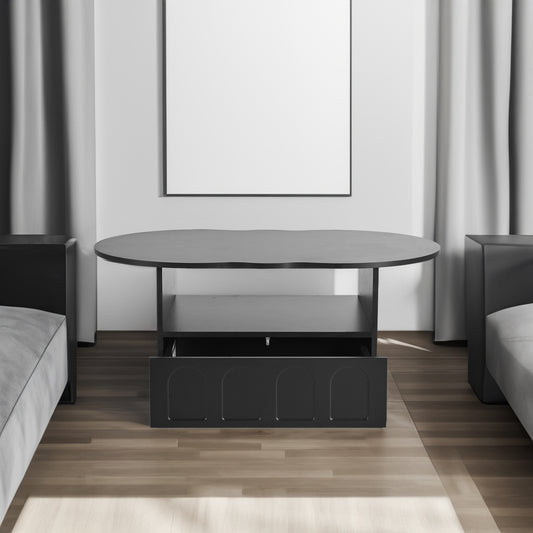 Cream Coffee Table with Storage Drawers – Black