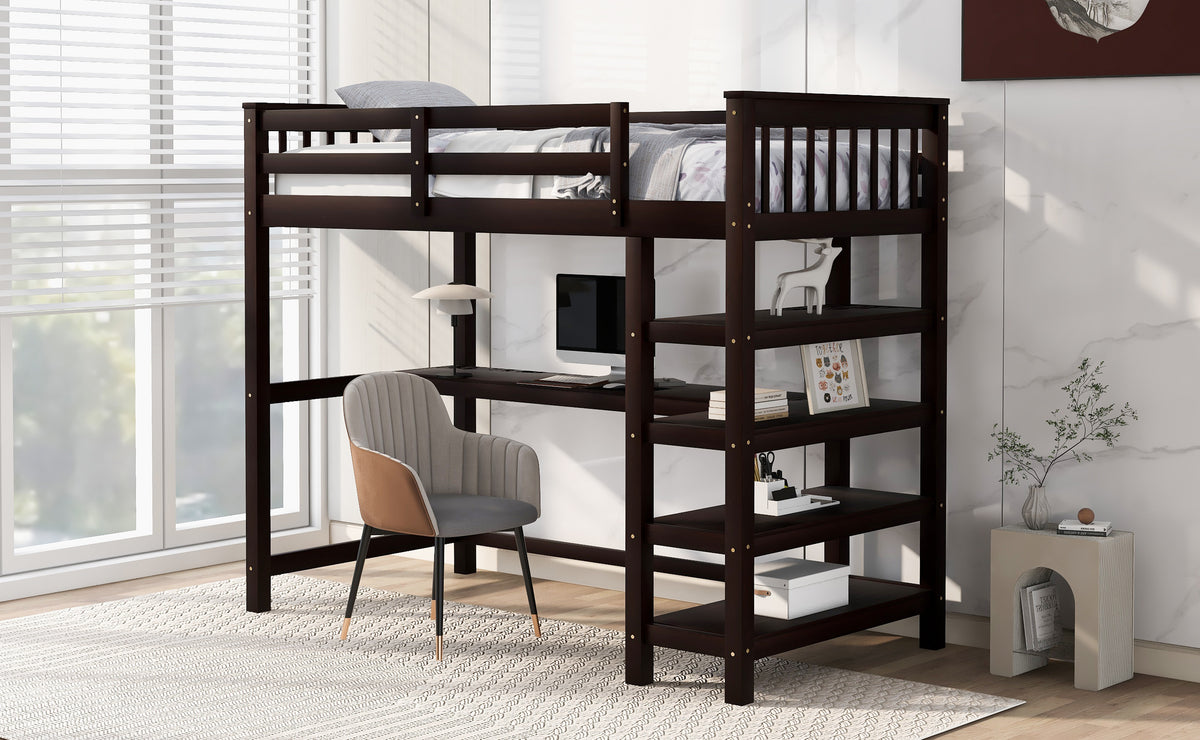 Twin Loft Bed with Storage Espresso Finish