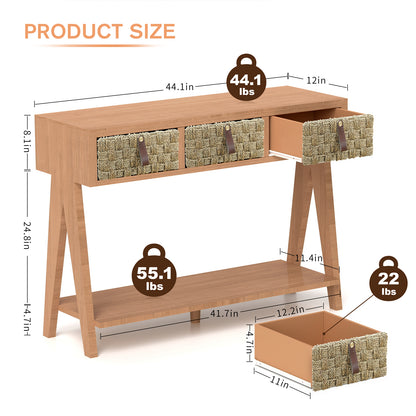 Rustic Wood Console Table with Storage