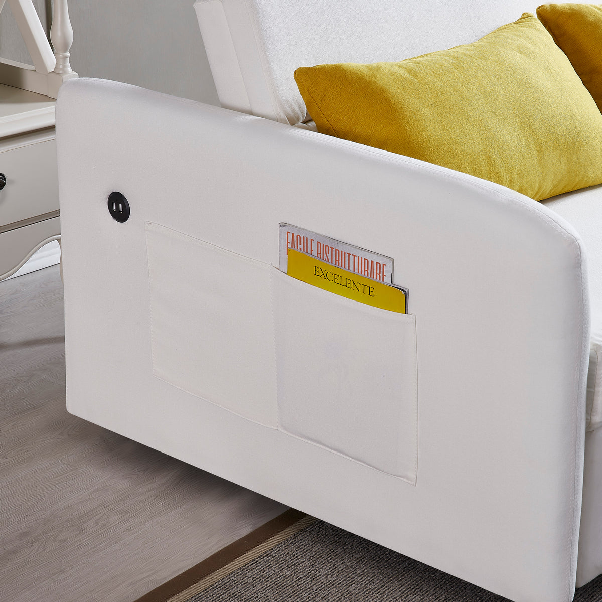 Cream Convertible Sofa Bed – Twin Size Sleeper with Storage