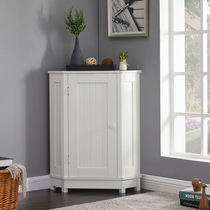 White Corner Bathroom Storage Cabinet Adjustable Shelves