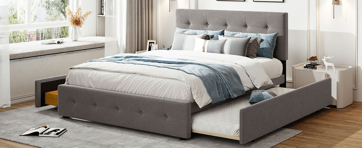 Upholstered Platform Bed Queen Light Gray