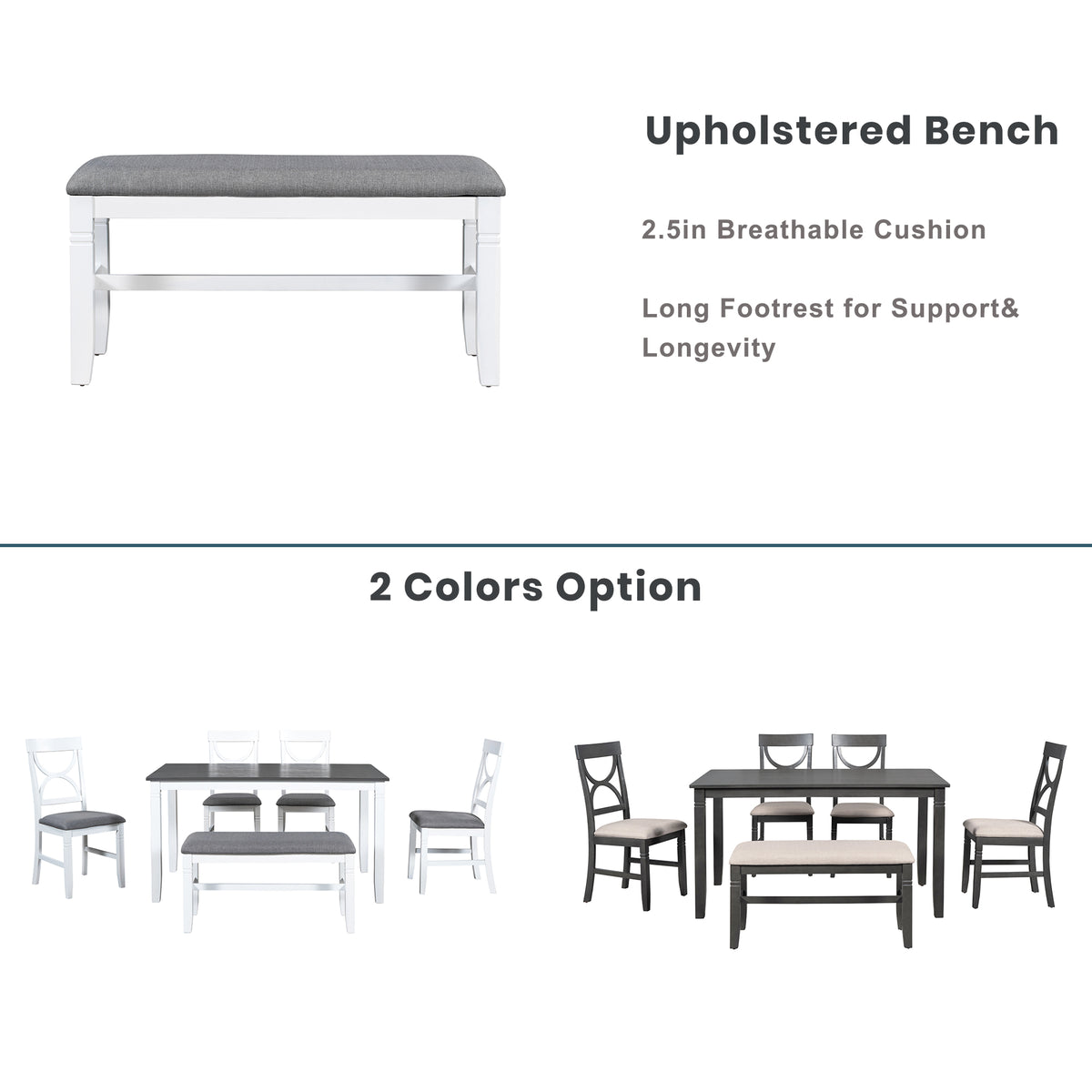 6-Piece Farmhouse Dining Set – Gray & White