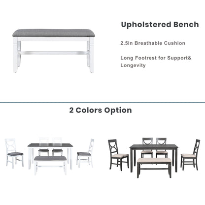 6-Piece Farmhouse Dining Set – Gray & White