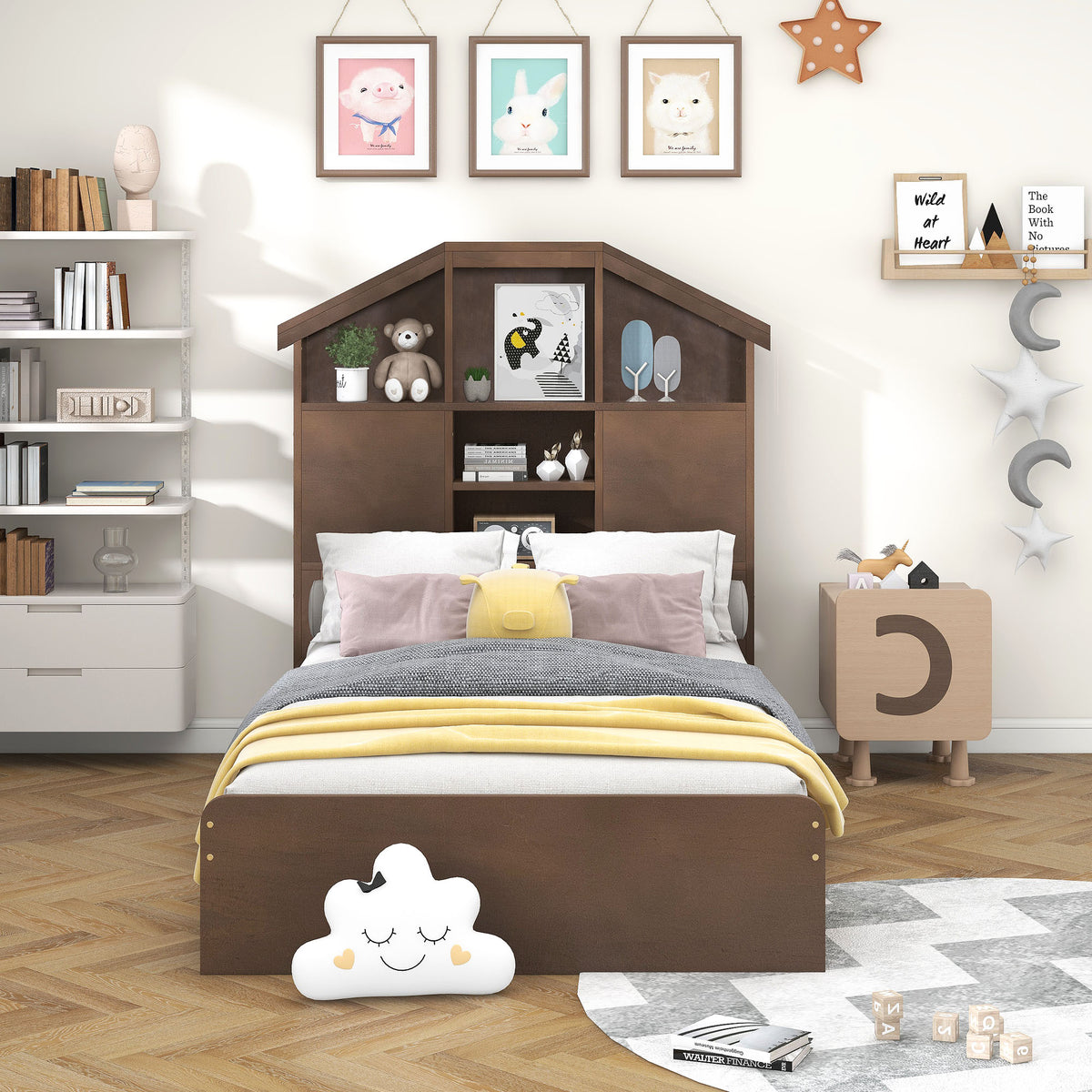 Twin Platform Bed with Storage Drawers Walnut