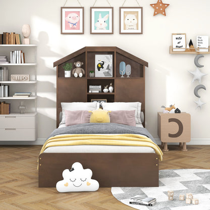 Twin Platform Bed with Storage Drawers Walnut