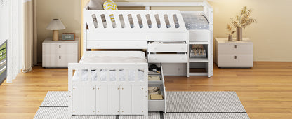 L-Shaped Twin Loft Bed with Storage White