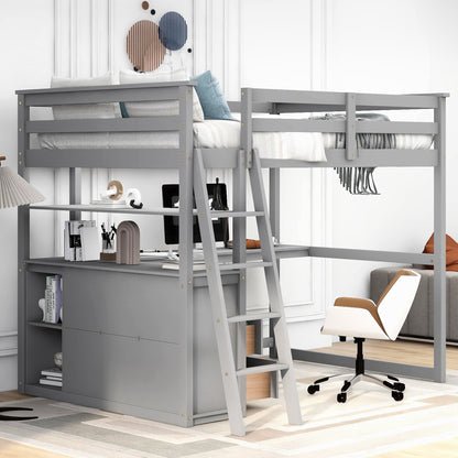 Full Loft Bed with Shelves Gray