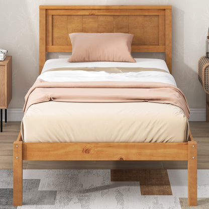 Twin Platform Bed with Headboard Oak
