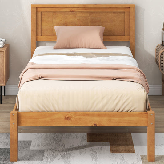 Twin Platform Bed with Headboard Oak
