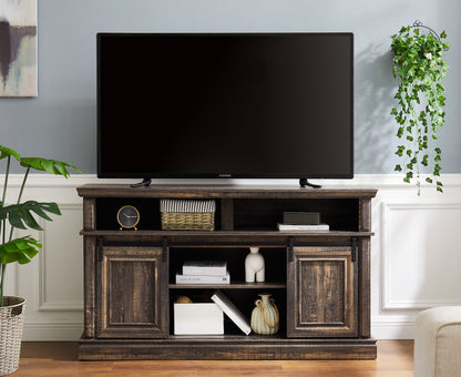 Mid-Century Sliding Door TV Cabinet Brown