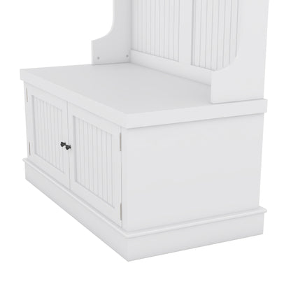 White Hall Tree Bench with Coat Hooks