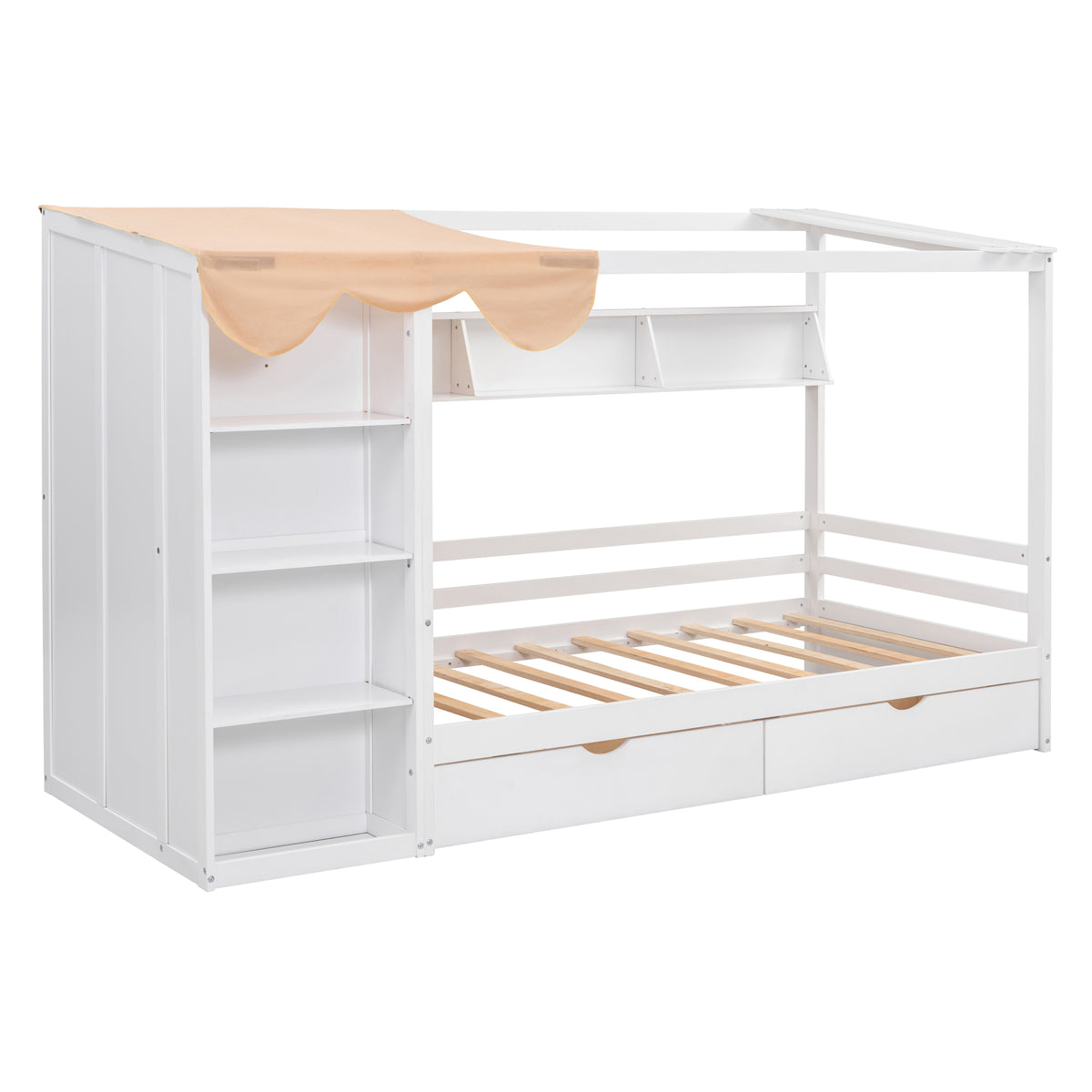 Twin House Bed with Wardrobe White