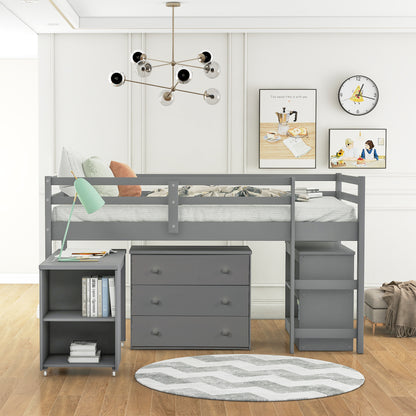 Twin Loft Bed with Desk Gray