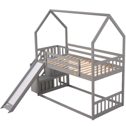 Twin Over Twin Bunk Bed with Storage Gray