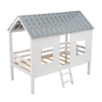 Low Loft Twin Bed with Windows White