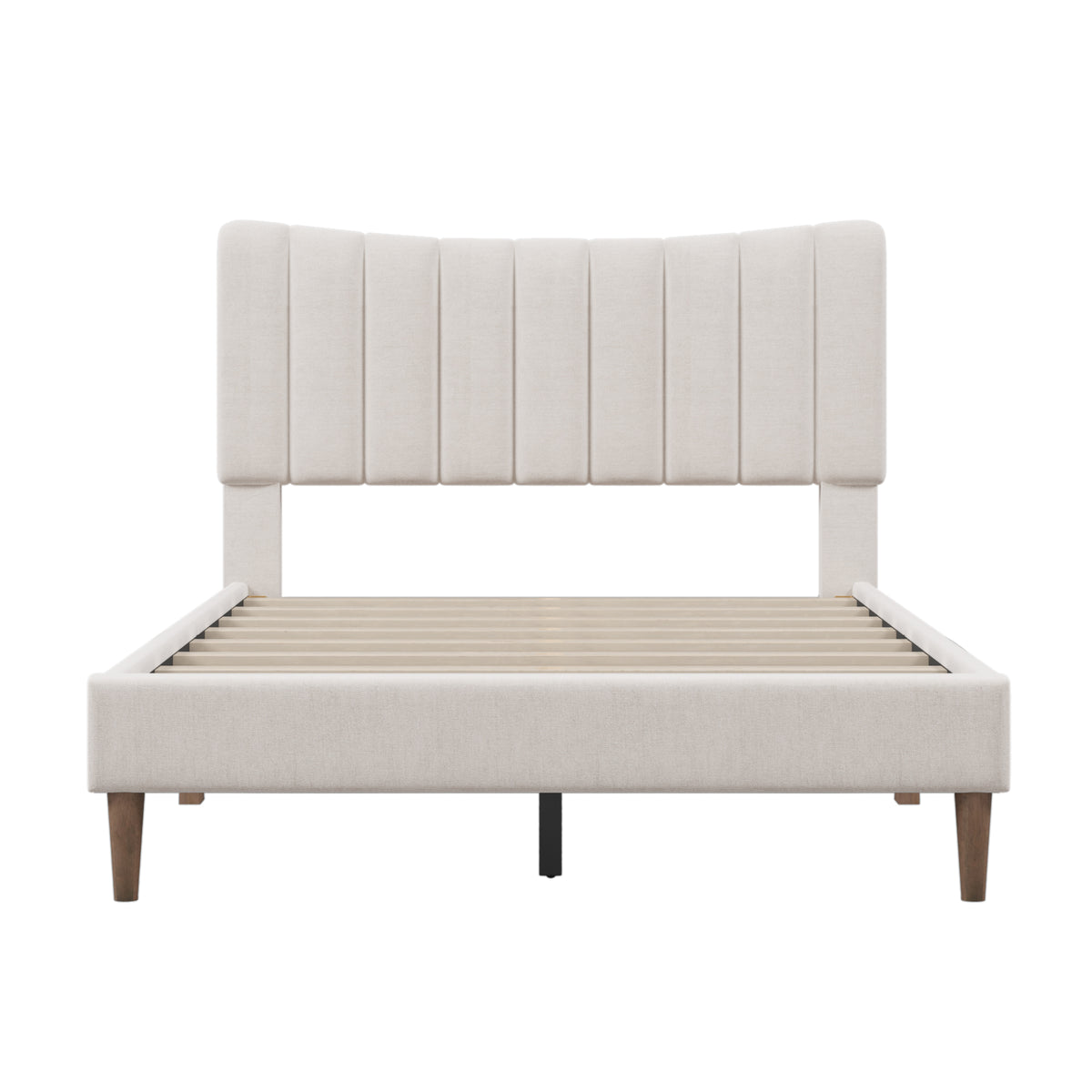 Upholstered Platform Bed with Channel Headboard Cream