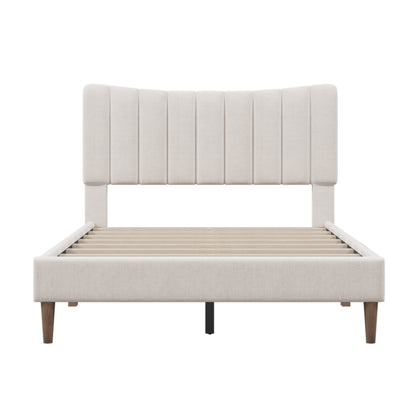 Upholstered Platform Bed with Channel Headboard Cream