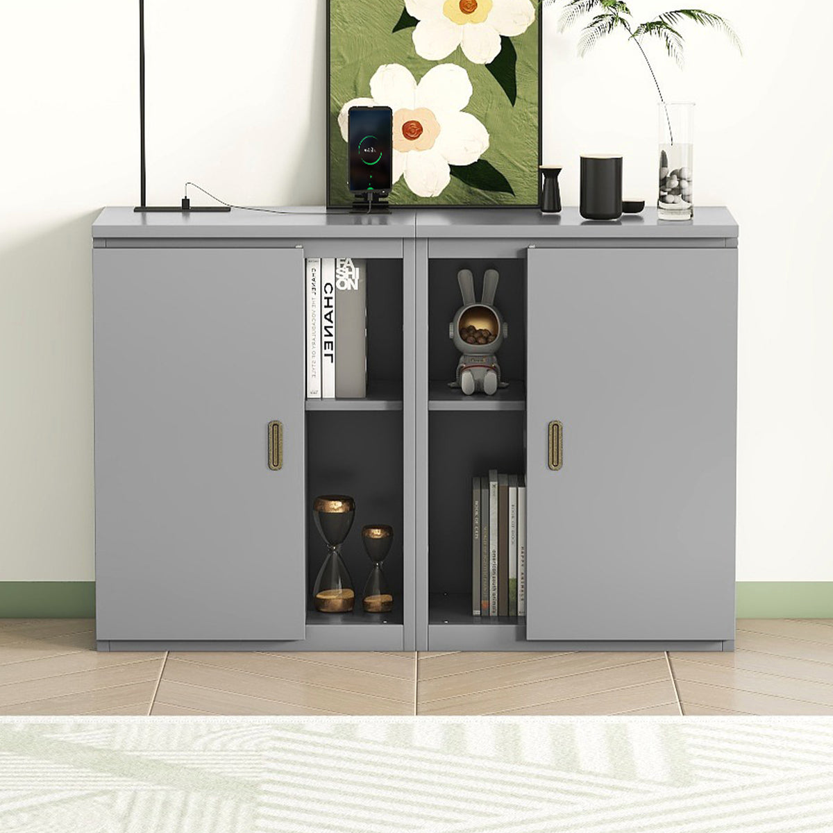 Queen Murphy Bed with Storage Gray