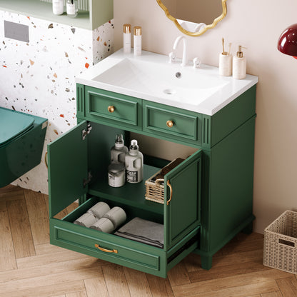 30-Inch Solid Wood Bathroom Vanity with Sink Green