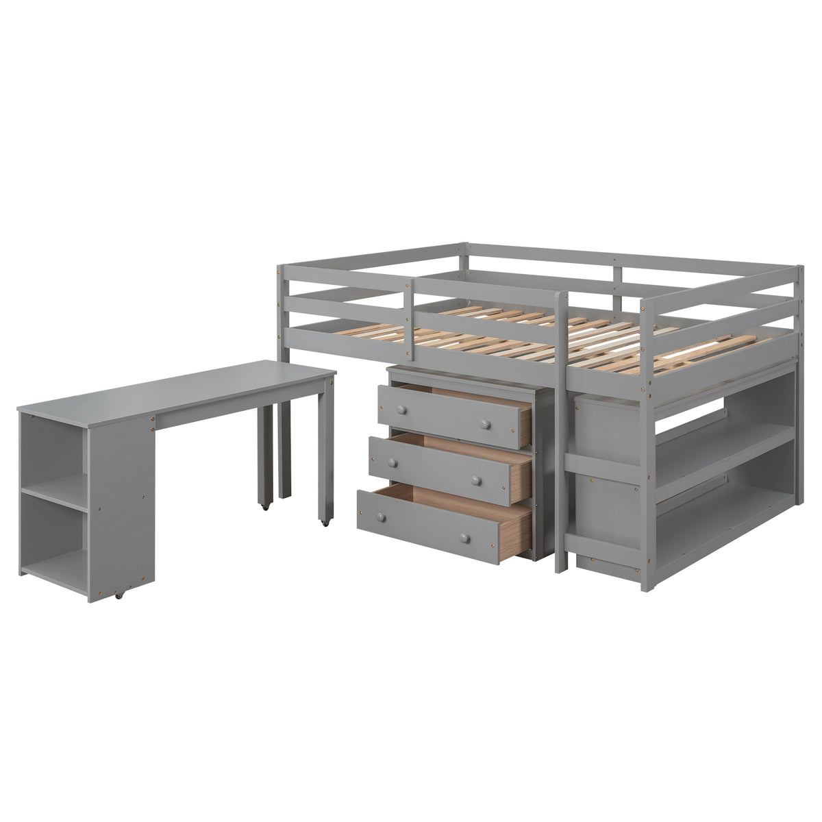 Full Loft Bed with Rolling Desk White