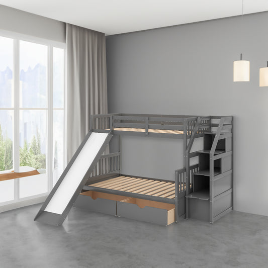 Full Bunk Bed with Drawers Gray