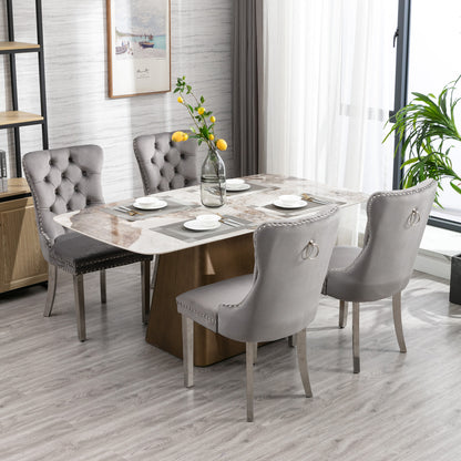 Tufted Velvet Dining Chair Set (2 pcs) – Gray Chrome Base