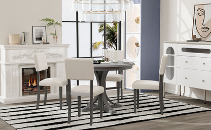 Dark Gray 5-Piece Round Dining Set – Solid Wood Table with Upholstered Chairs