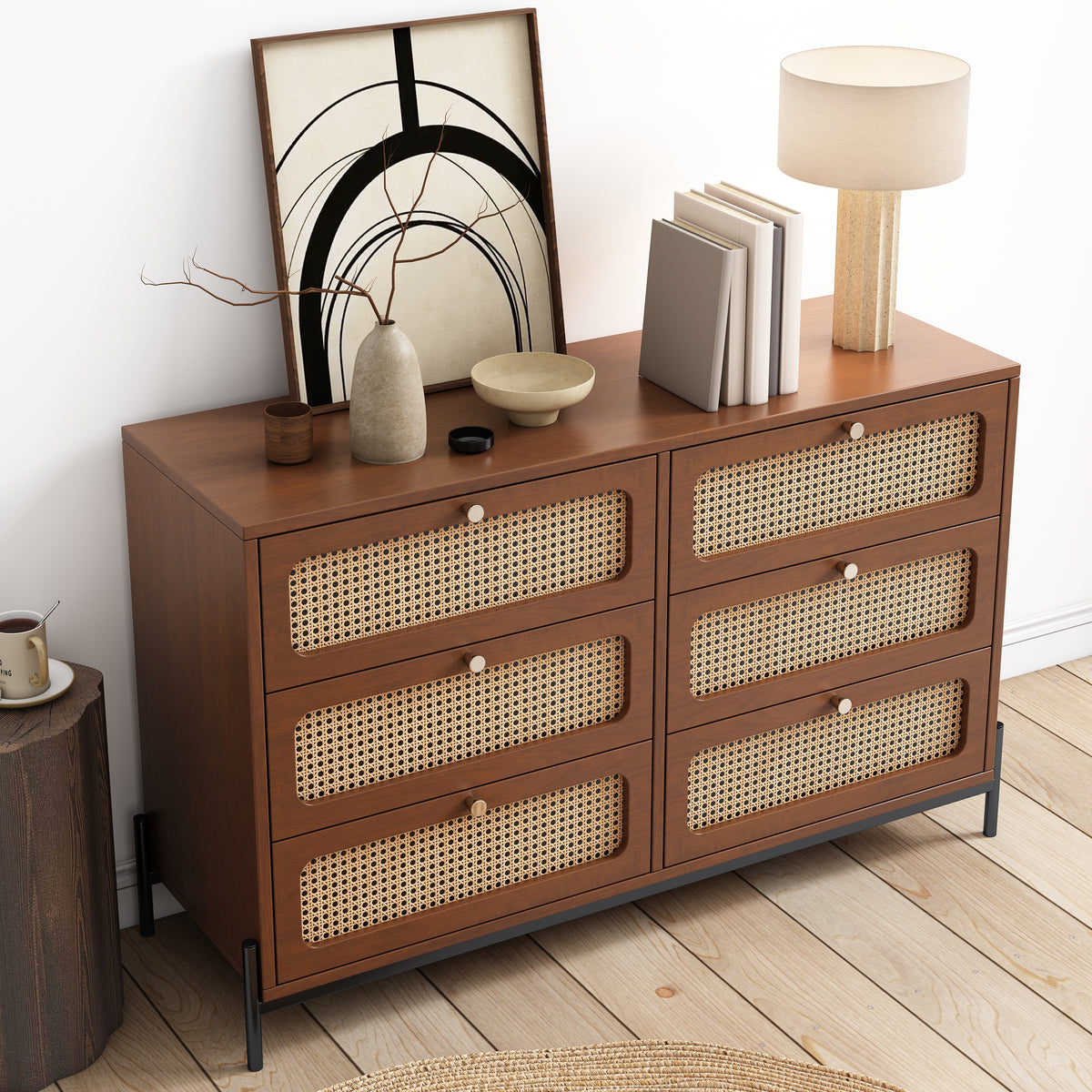 Modern Rattan Wood Closet – Walnut