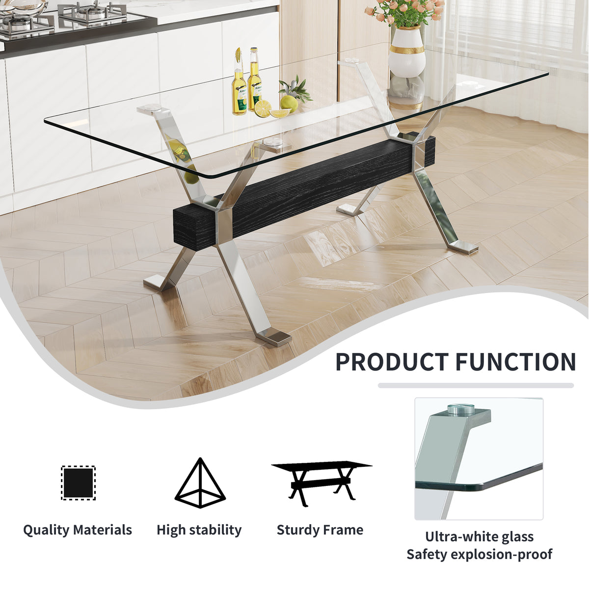 Glass Dining Table – Silver Metal Legs