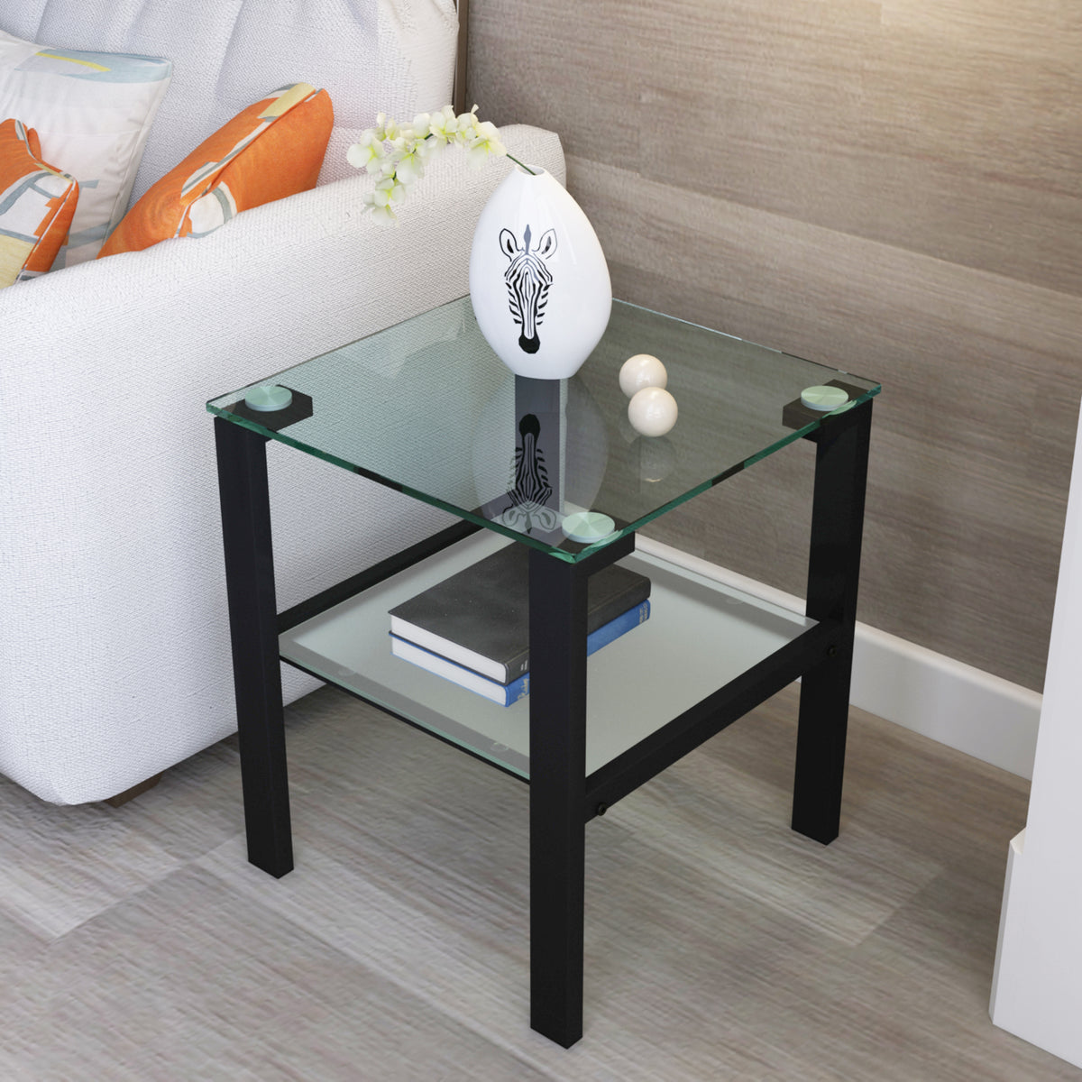 Two-Layer Glass Tea Table – Black Finish