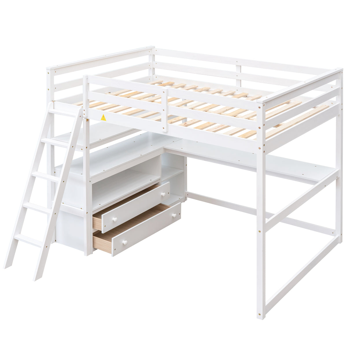 Full Loft Bed with Desk and Drawers White